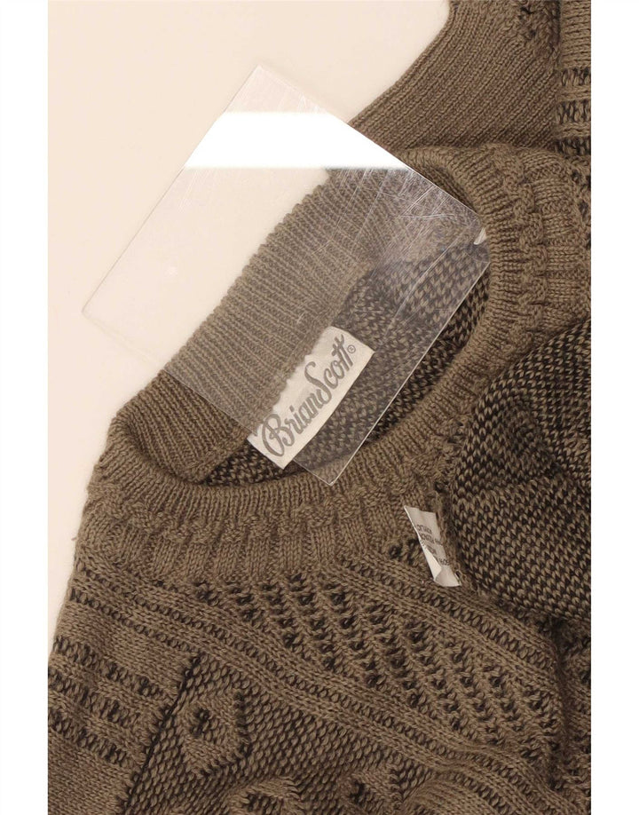 Brian Scott Maglione girocollo da uomo IT 48 Small Marrone geometrico lana