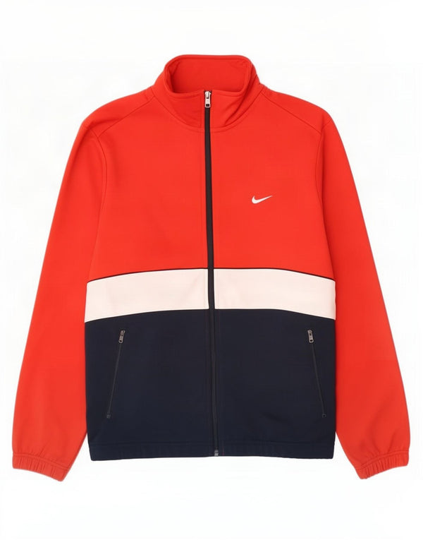 Giacca da tuta da uomo Nike, giacca in poliestere color block rosso medio