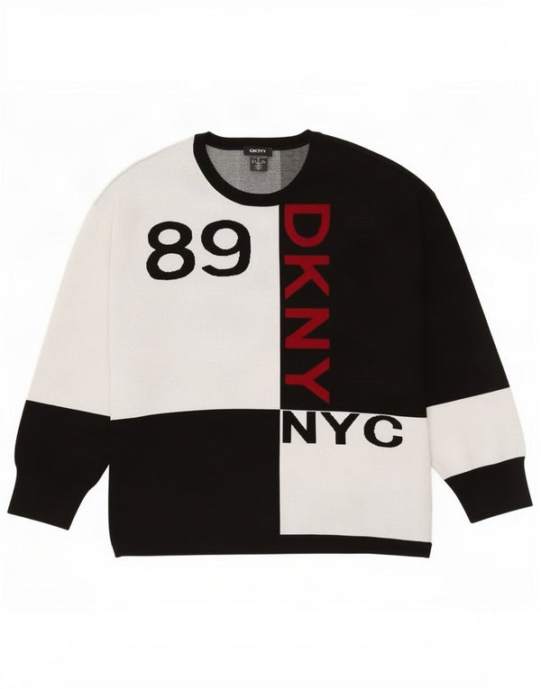 Maglione da donna Dkny con scollo a barca con grafica, UK 18 XL, color block nero