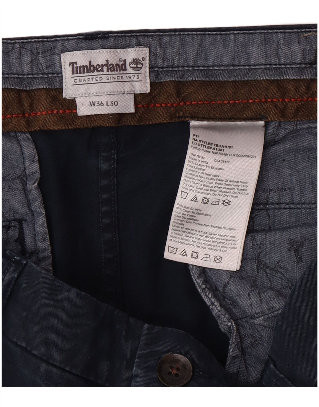 Pantaloni chino slim da uomo TIMBERLAND W36 L30 cotone blu navy