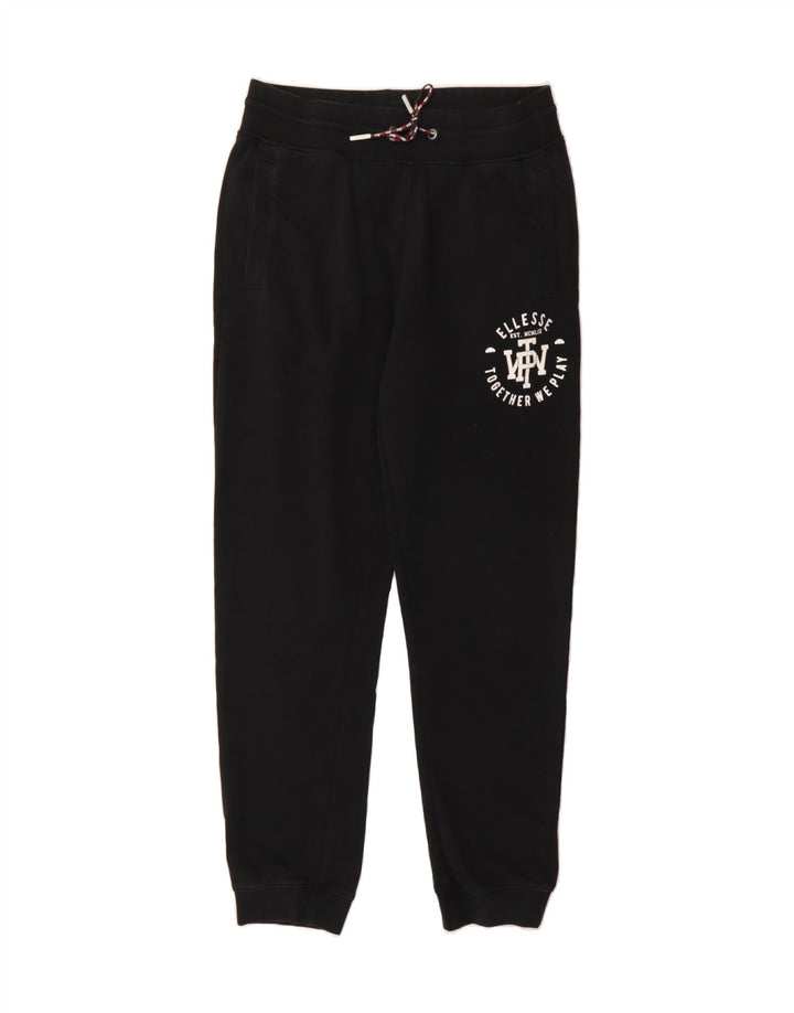 ELLESSE Womens Graphic Tracksuit Trousers Joggers UK 14 Medium Black Vintage Ellesse and Second-Hand Ellesse from Messina Hembry 