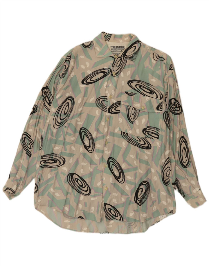 Camicia vintage da uomo con motivo astratto in cotone multicolore medio