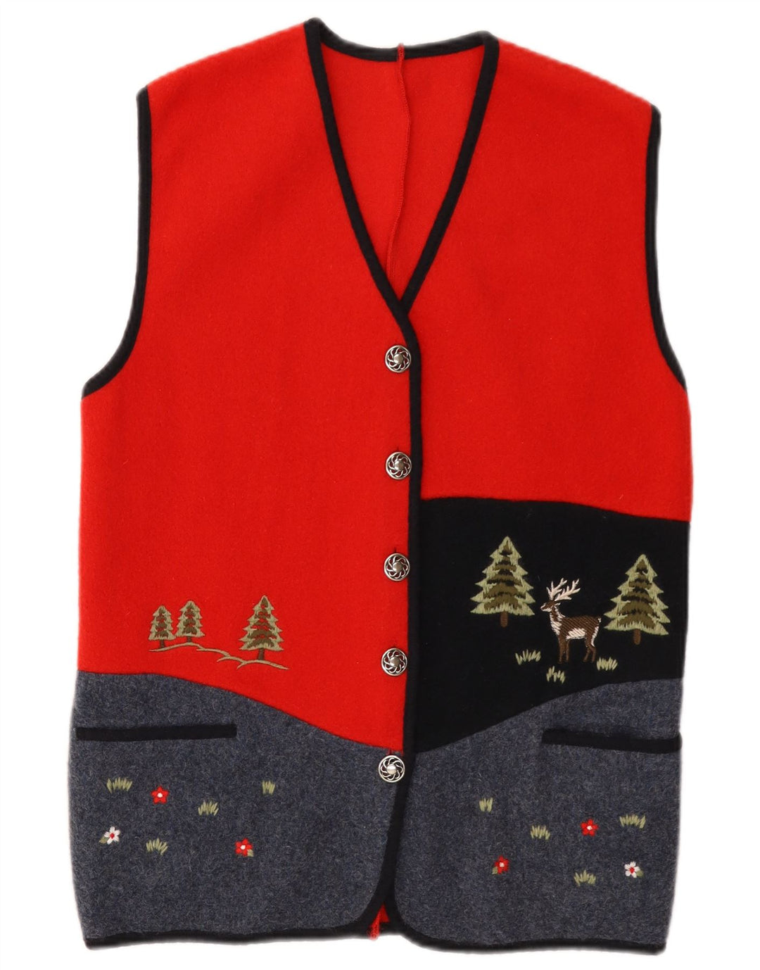 Gilet da donna vintage UK 14 Lana color block rosso medio
