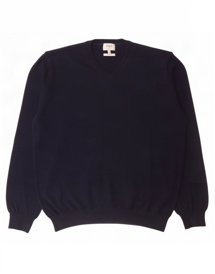 Maglione maglione con scollo a V da uomo Marks & Spencer 2XL cotone blu navy