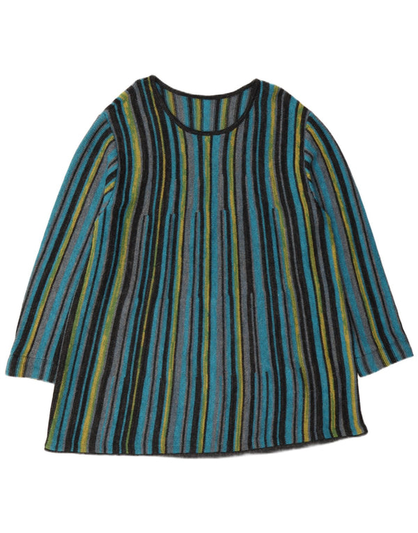 Abito maglione vintage da donna a maniche lunghe UK 16 grandi righe multicolori