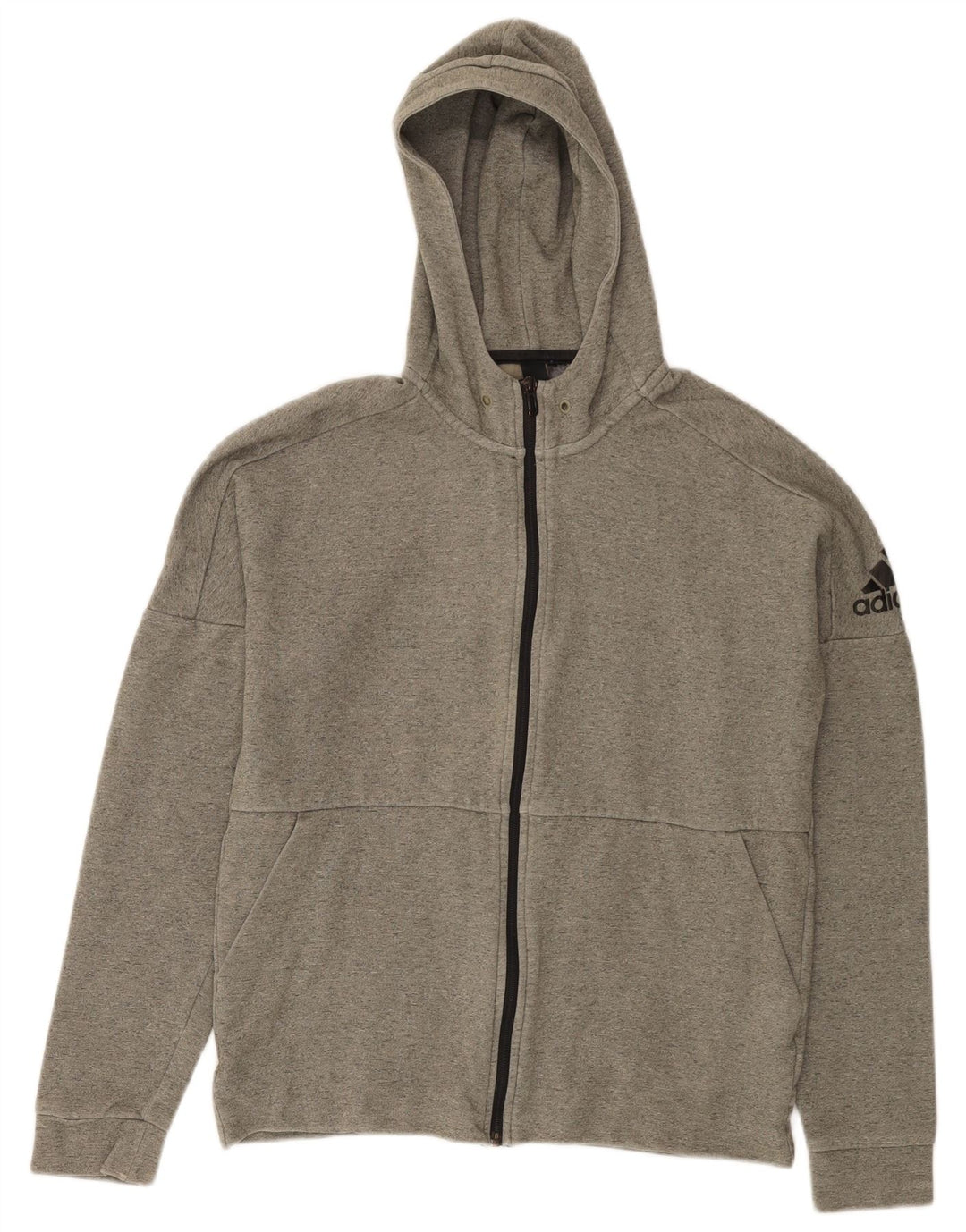 Maglione con cappuccio e zip Adidas da uomo in cotone grigio medio
