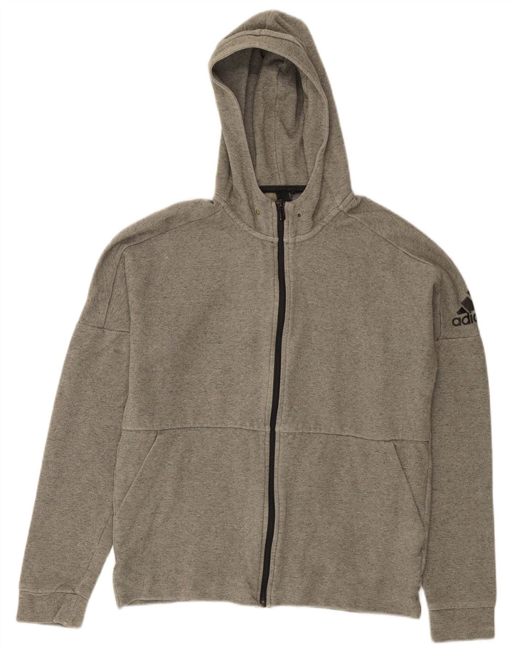 Maglione con cappuccio e zip Adidas da uomo in cotone grigio medio