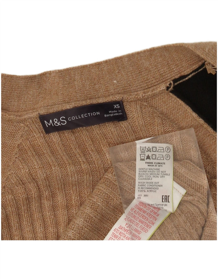 MARKS & SPENCER Maglione cardigan aperto da donna UK 6 XS Beige Colourblock