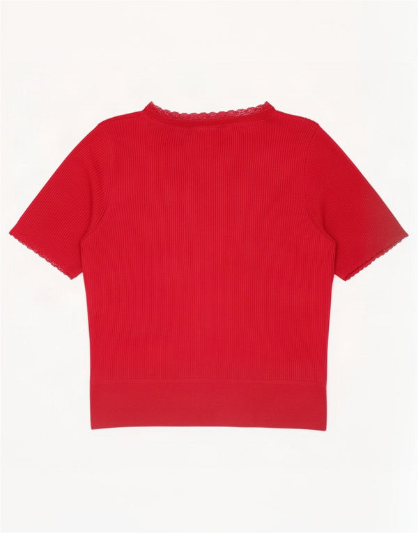 Top in camicetta a maniche corte da donna Marks & Spencer UK 16 grande acrilico rosso
