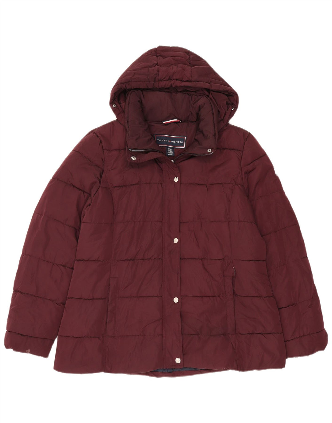 Giacca imbottita con cappuccio da donna Tommy Hilfiger UK 16 Large Bordeaux Poliestere