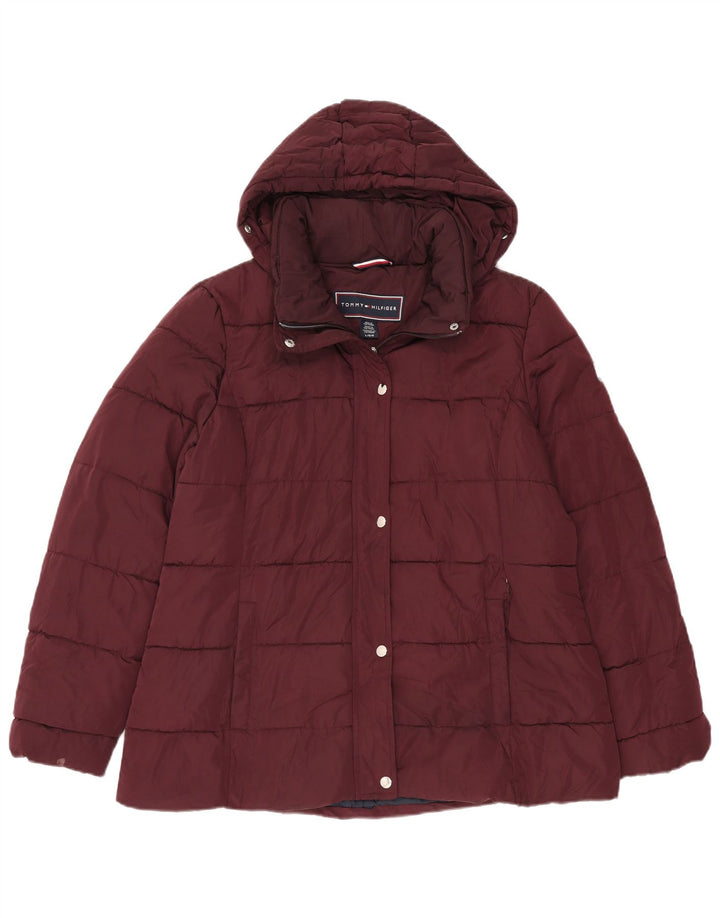 Giacca imbottita con cappuccio da donna Tommy Hilfiger UK 16 Large Bordeaux Poliestere