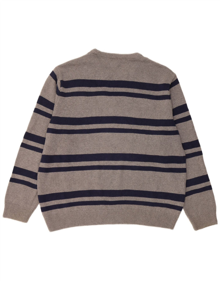 Maglione maglione girocollo da uomo Chaps 2XL cotone a righe grigie