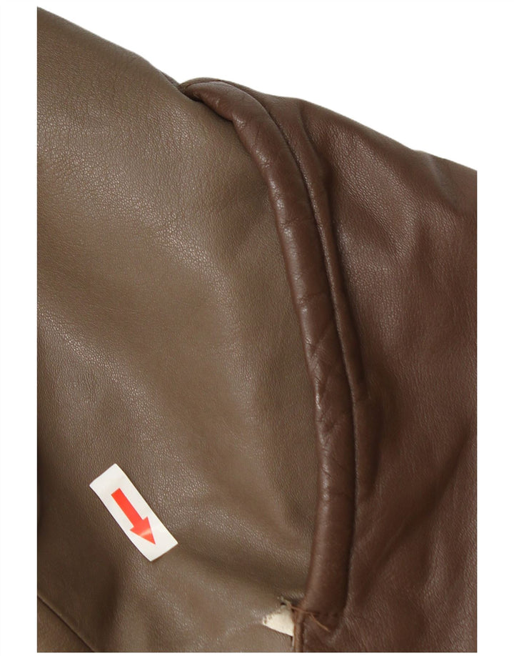 Giacca in pelle vintage da donna UK 14 Colorblock marrone medio