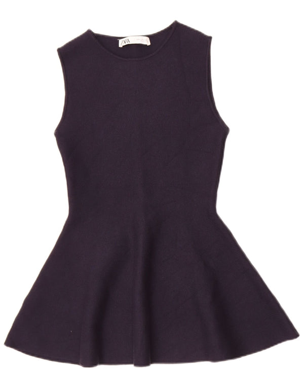 Top tunica senza maniche oversize da donna Zara UK 10 piccolo in viscosa blu navy