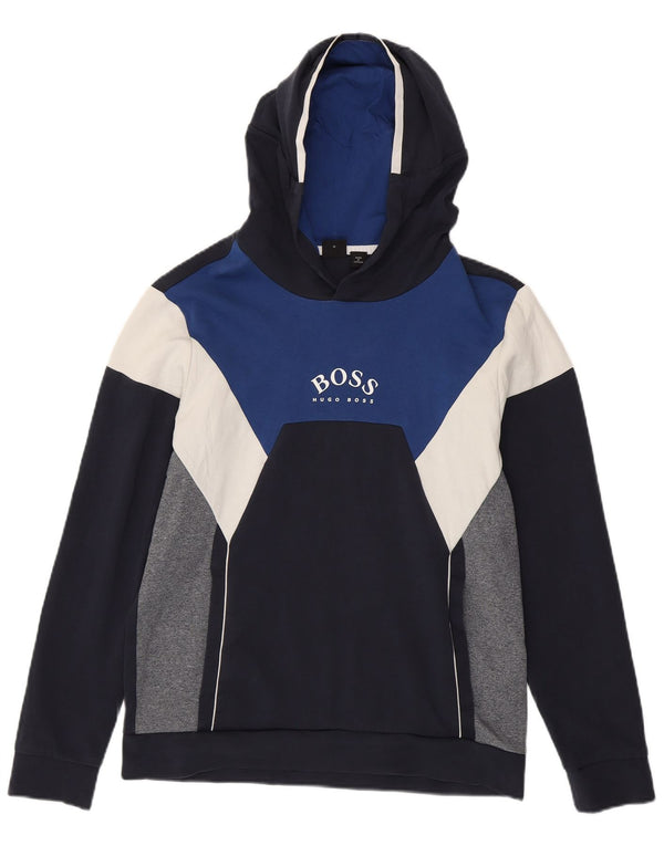 Felpa con cappuccio grafica da uomo Hugo Boss, cotone color block medio blu navy