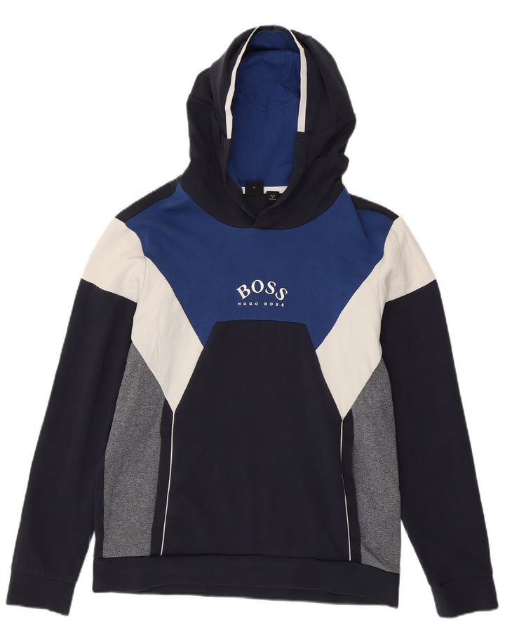 Felpa con cappuccio grafica da uomo Hugo Boss, cotone color block medio blu navy