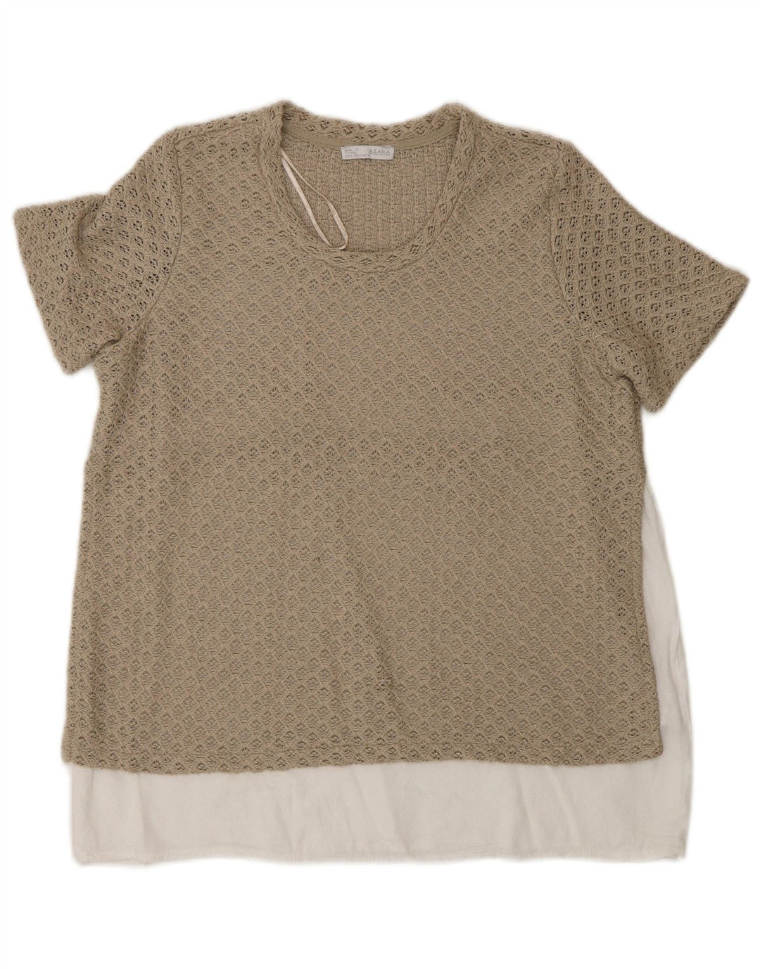 Top Zara da donna all'uncinetto in camicetta UK 12 Poliestere color block beige medio