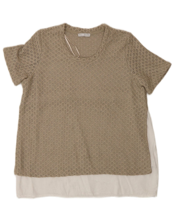 Top Zara da donna all'uncinetto in camicetta UK 12 Poliestere color block beige medio