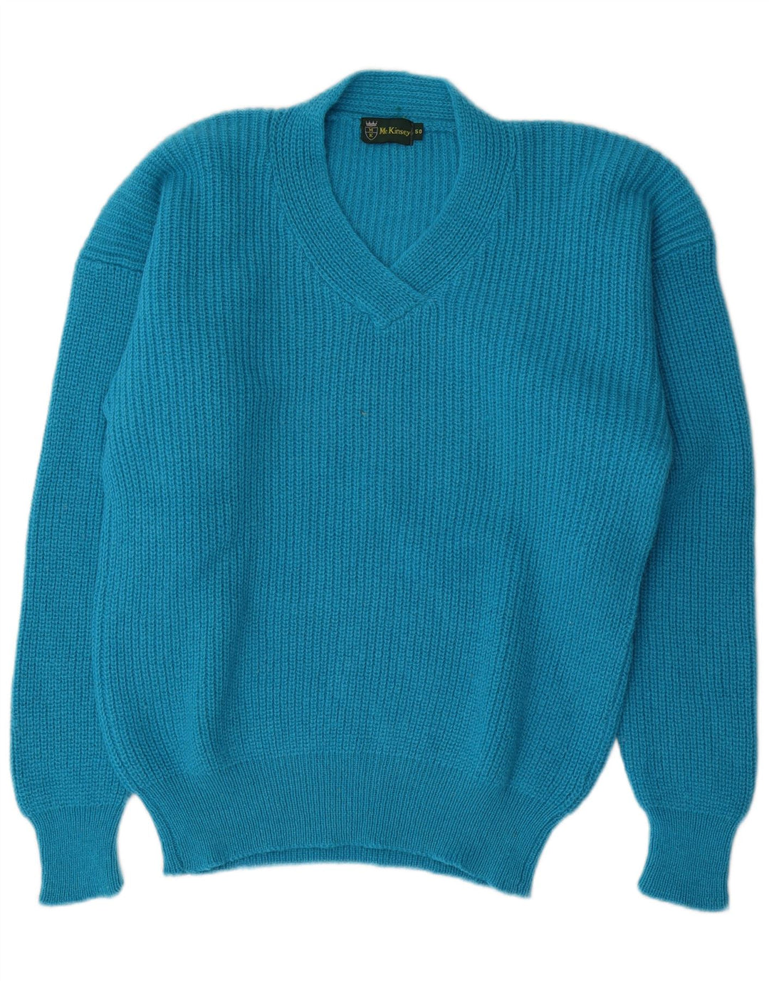 Maglione vintage da uomo con scollo a V IT 50 lana blu medio
