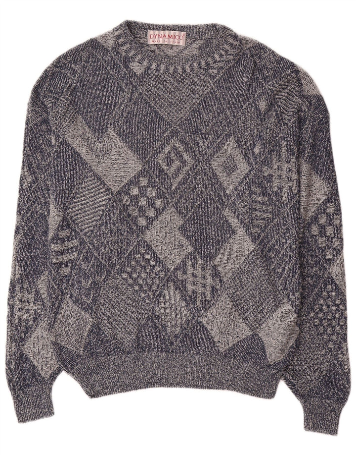 Maglione vintage da uomo con scollo a barca IT 48 Cotone geometrico blu medio