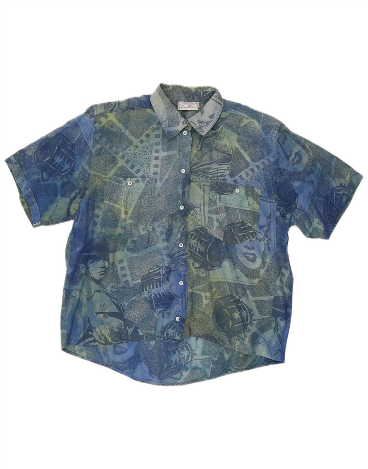 Camicia a maniche corte da uomo Passport Small in viscosa geometrica blu