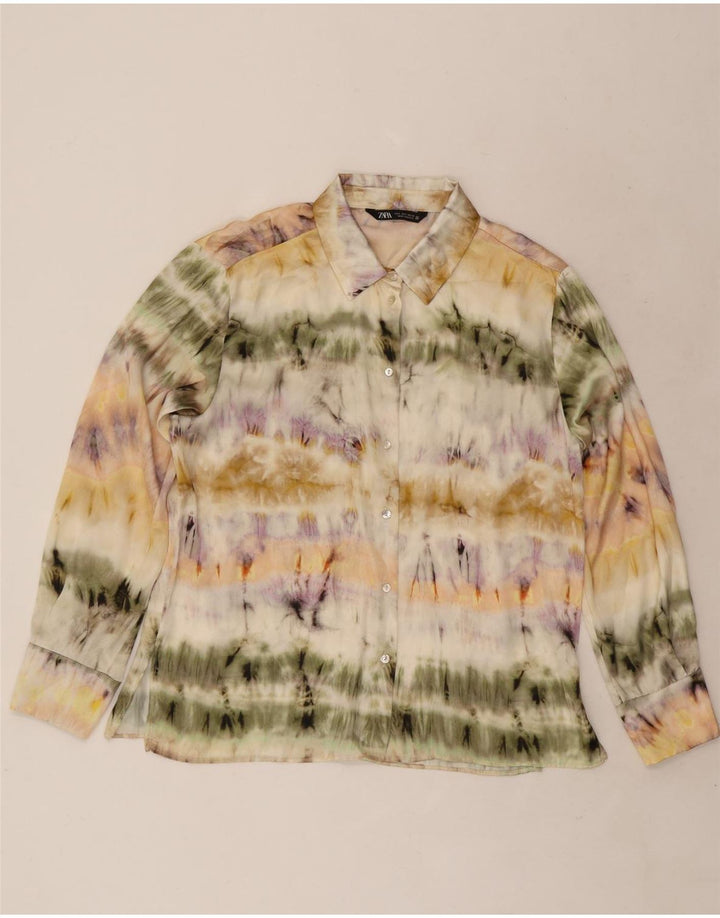Camicia Zara da donna camicetta UK 16 grande poliestere tie-dye multicolore