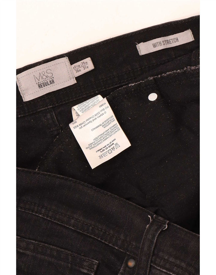 Jeans dritti regolari da uomo Marks & Spencer W36 L31 cotone nero