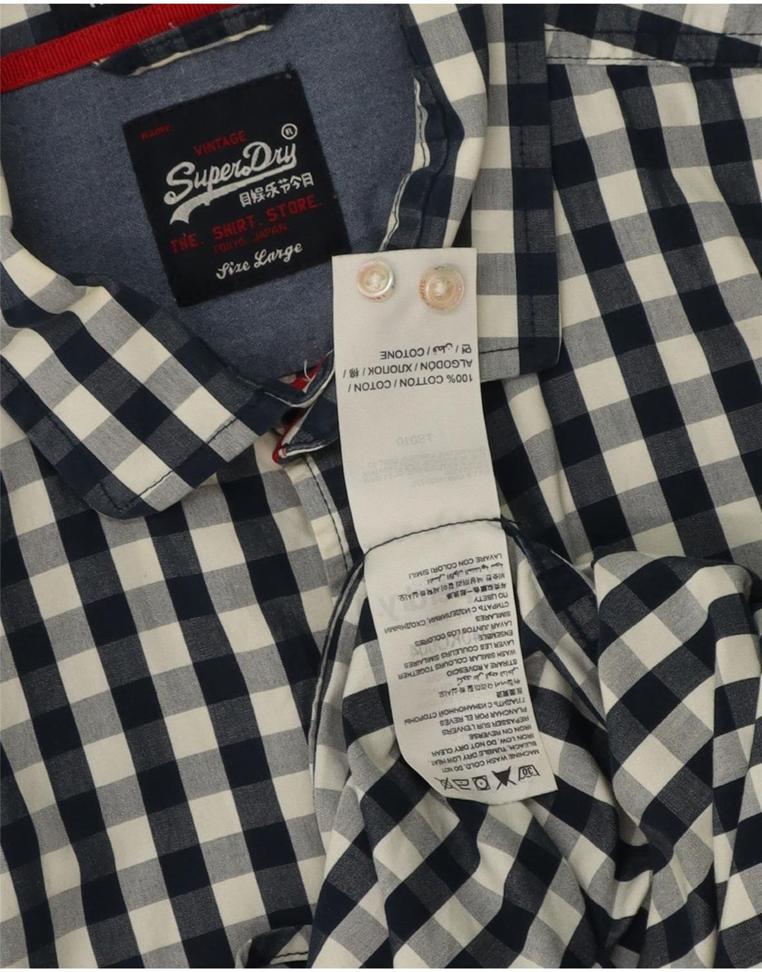 Camicia da uomo Superdry Large in cotone a quadretti blu navy