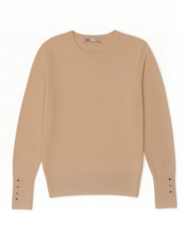 Maglione Zara da donna con scollo a barca UK 14 Large Beige Viscosa