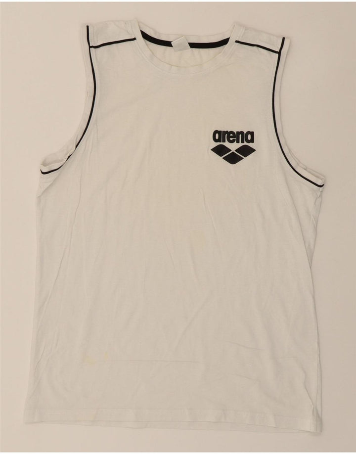 ARENA Mens Graphic Vest Top Medium White Vintage Arena and Second-Hand Arena from Messina Hembry 