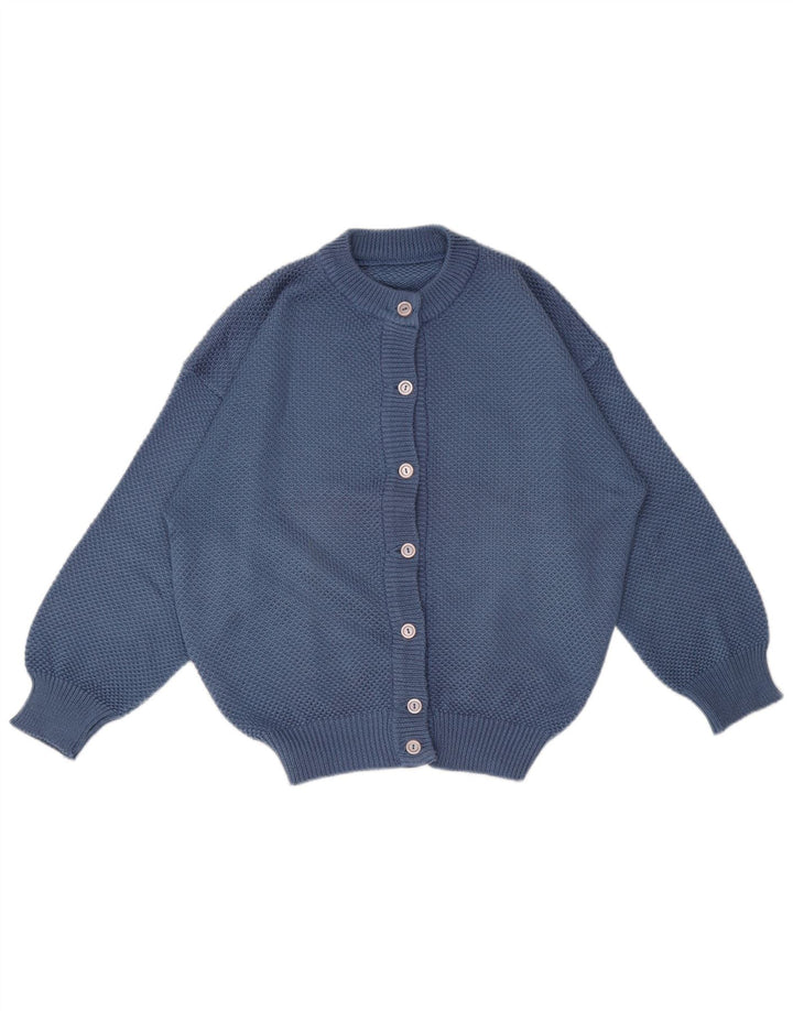 Maglione cardigan da donna vintage IT 46 grande poliestere blu