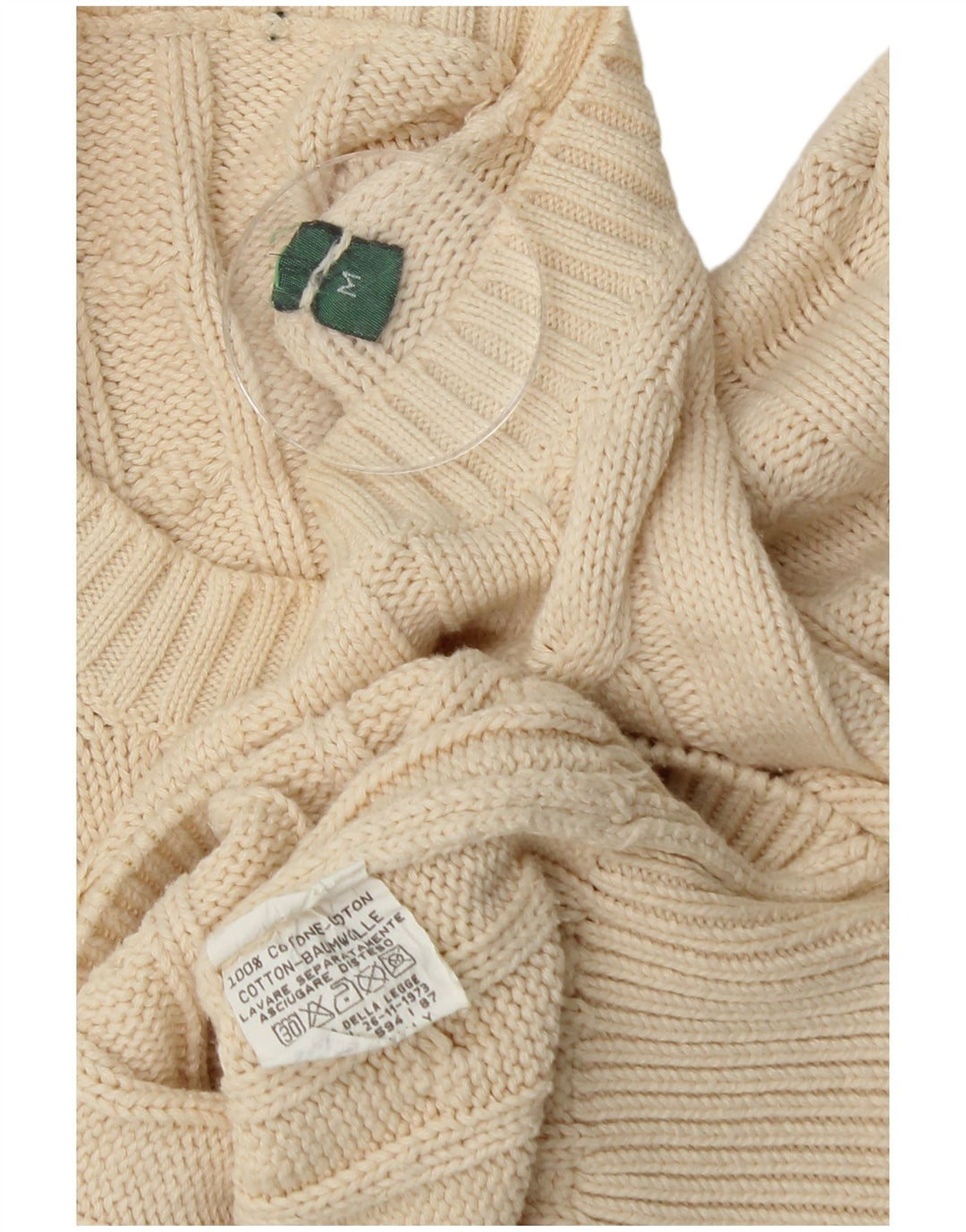 Maglione maglione girocollo da uomo vintage in cotone bianco sporco medio