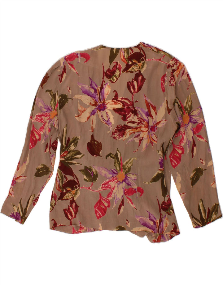 VINTAGE Womens Cardigan Top UK 14 Medium Grey Floral Acetate Vintage Vintage and Second-Hand Vintage from Messina Hembry 