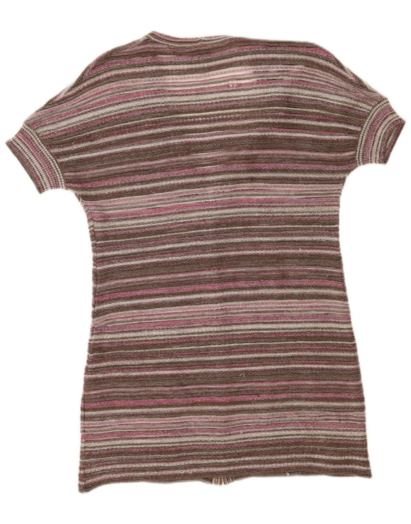 Maglione cardigan a maniche corte da donna Escada UK 10 piccolo marrone a righe