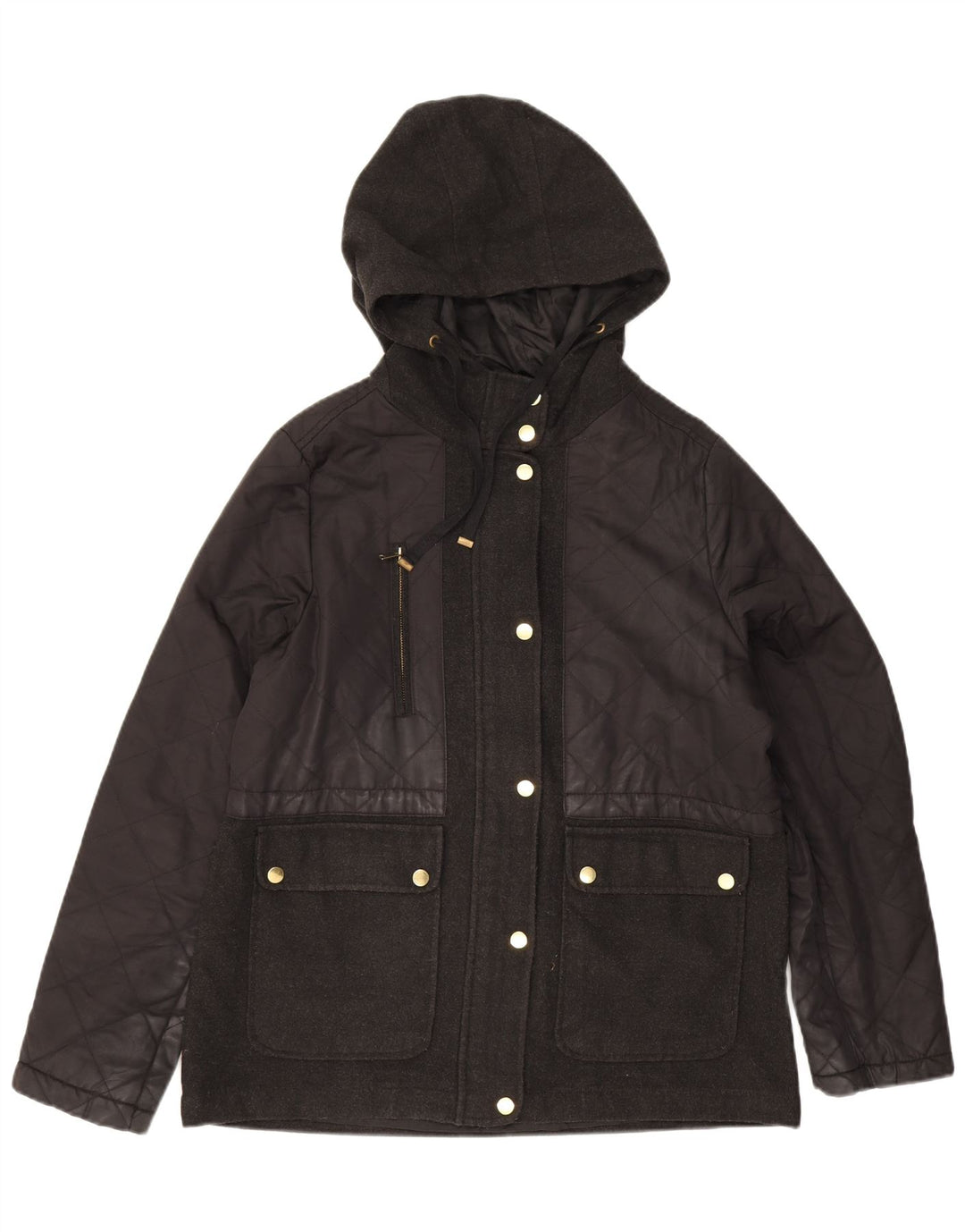 Giacca trapuntata con cappuccio da donna Topshop UK 14 grande poliestere nero