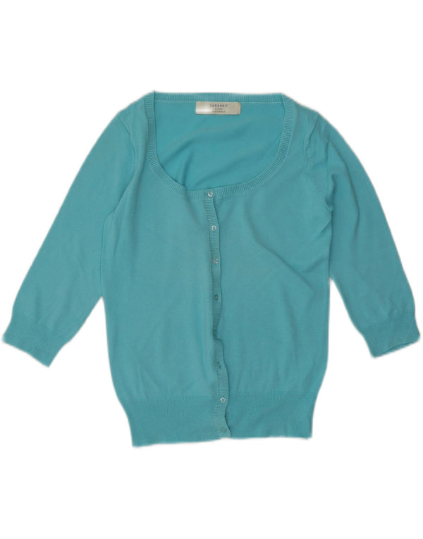 Maglione cardigan con maniche a 3/4 da donna Zara UK 12 Cotone blu medio