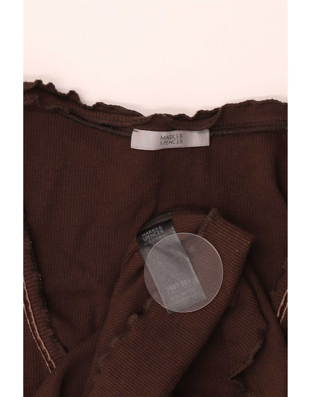 Marks & Spencer Top da donna manica 3/4 UK 16 grande cotone marrone