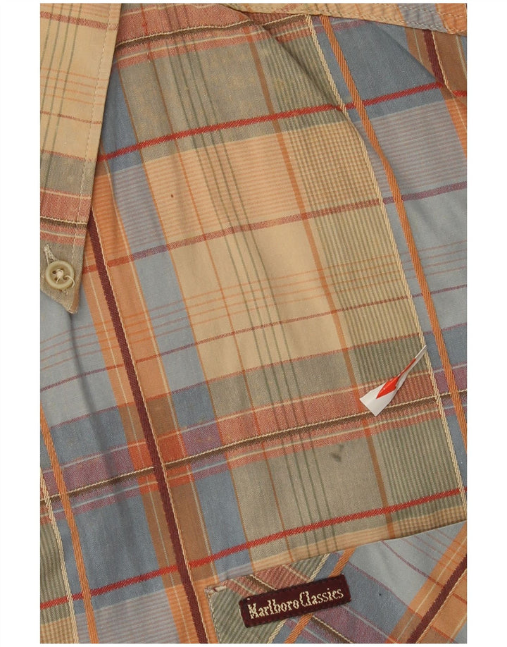 Camicia a maniche corte da uomo Marlboro Classics XL in cotone a quadri beige