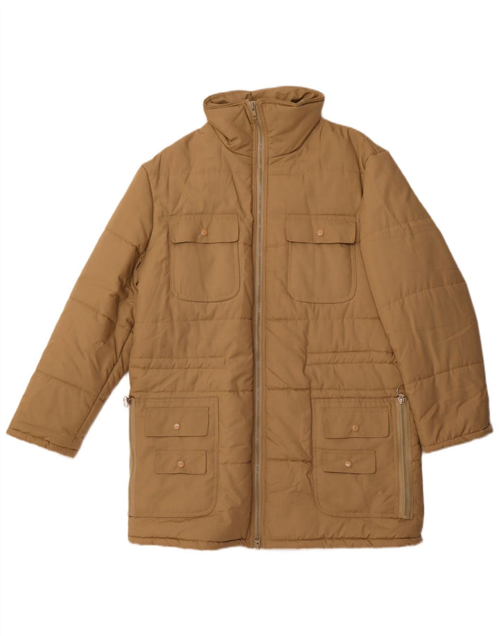 Cappotto imbottito da uomo vintage UK 36 piccolo poliestere beige
