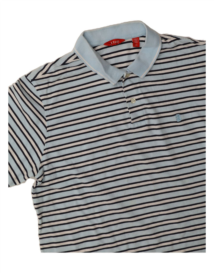 IZOD Mens Polo Shirt Large Blue Striped Cotton Vintage Izod and Second-Hand Izod from Messina Hembry 