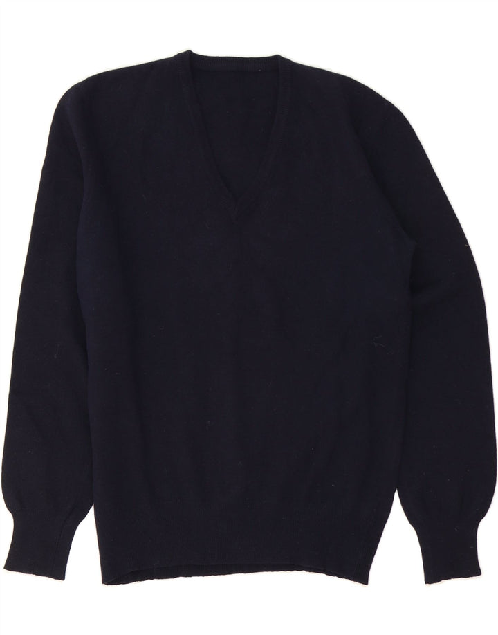 VINTAGE Womens V-Neck Jumper Sweater UK 12 Medium Navy Blue Vintage Vintage and Second-Hand Vintage from Messina Hembry 