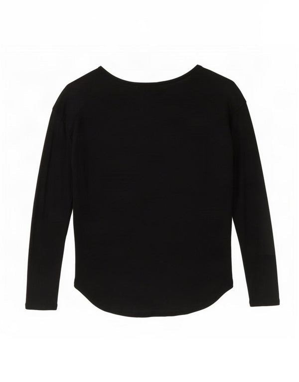 Desigual Donna Top Manica Lunga UK 14 Viscosa Floreale Nero Medio