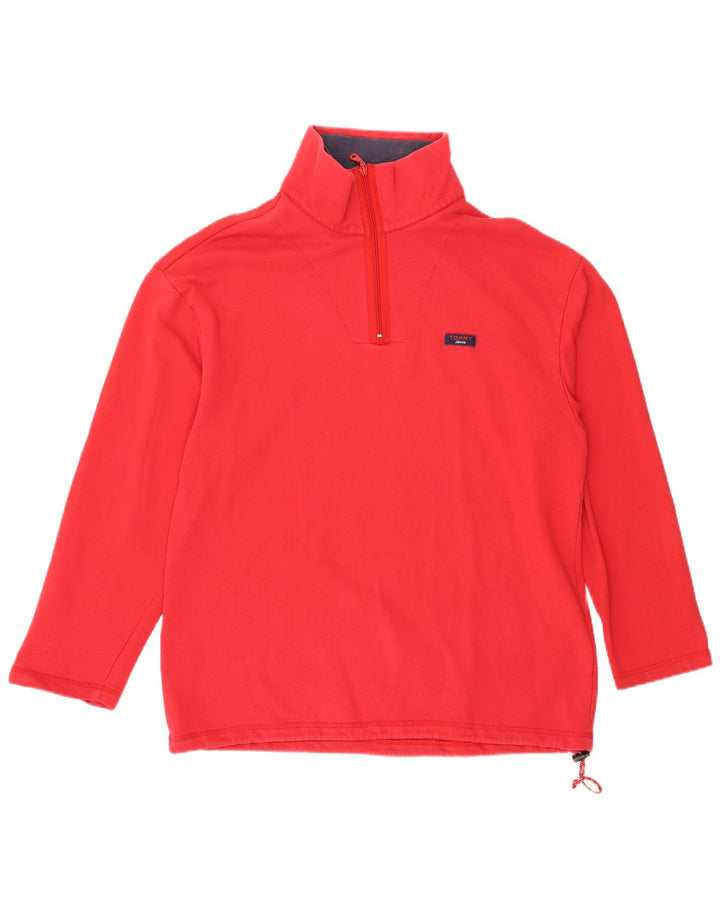 Tommy Hilfiger Uomo Zip Collo Top Manica Lunga Grande Cotone Rosso