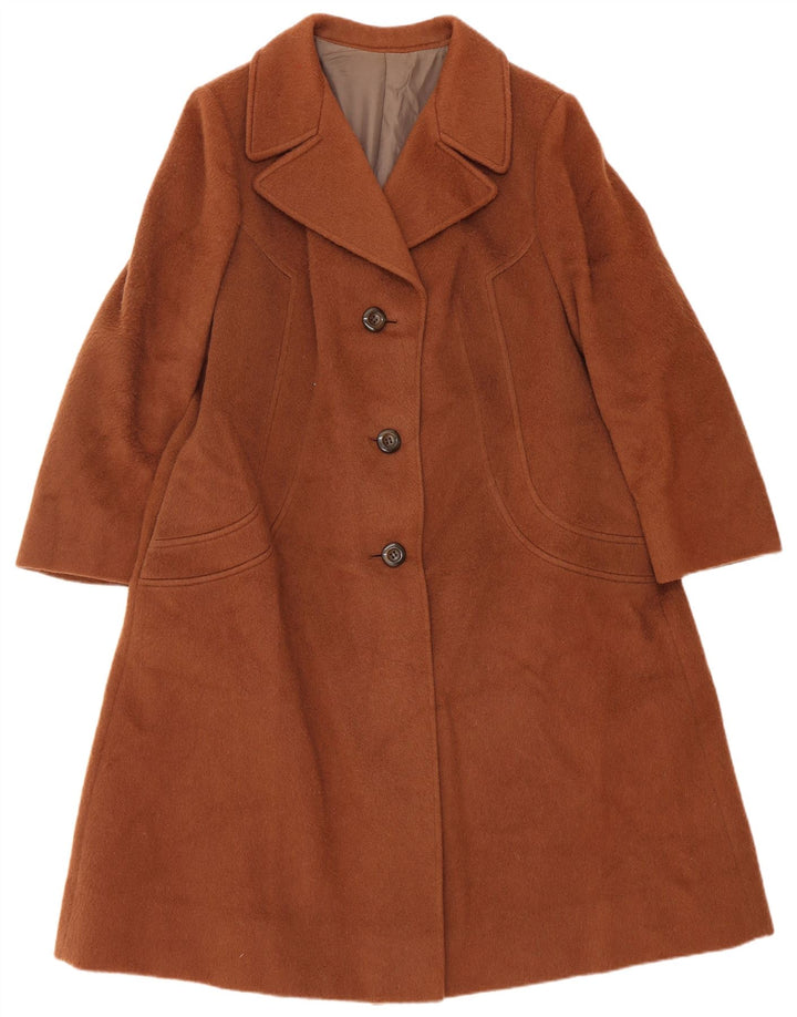 Cappotto vintage da donna UK 14 in lana vergine marrone medio