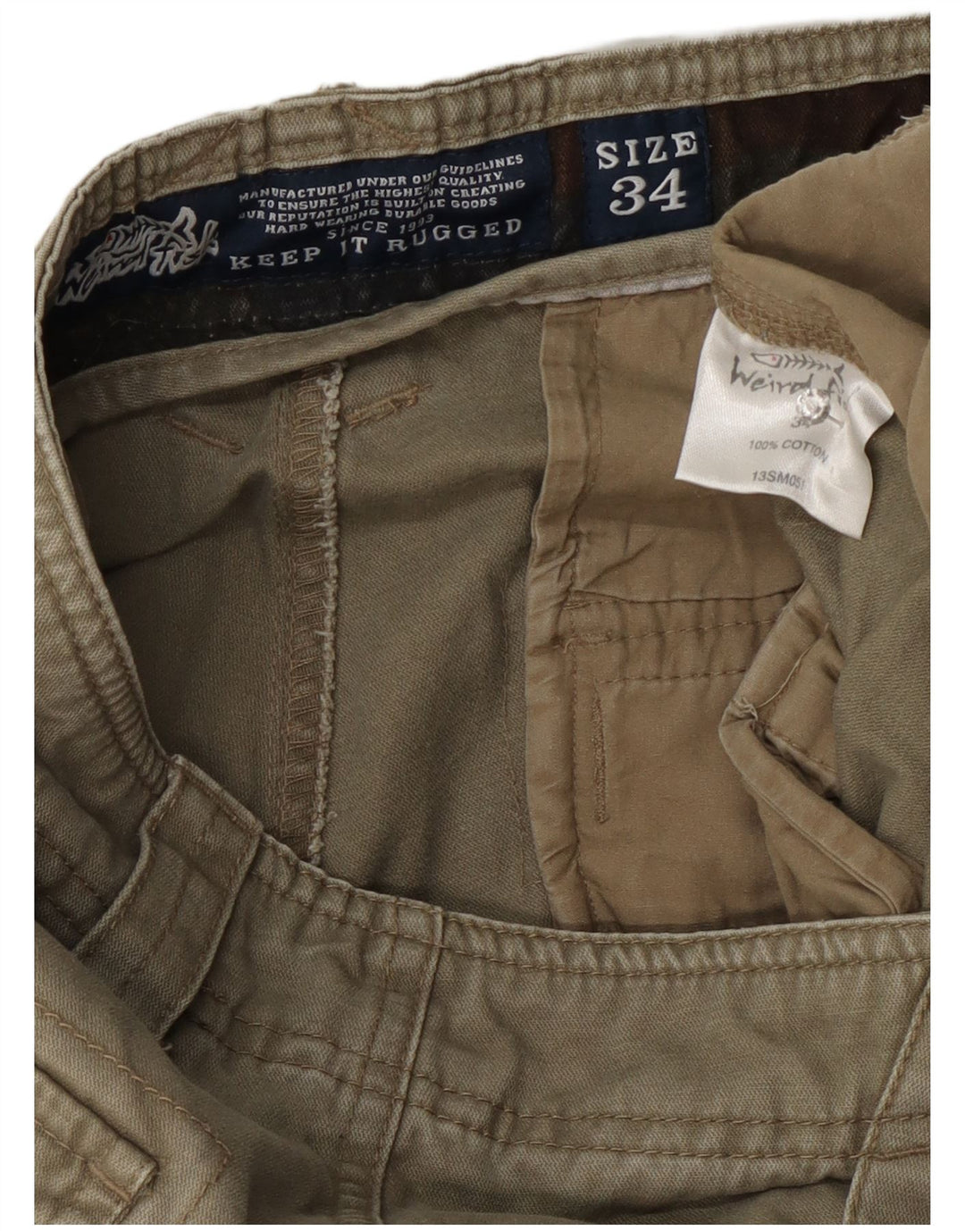 Pantaloncini cargo da uomo Weird Fish W34 grande cotone kaki