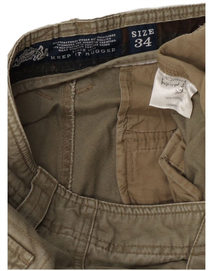 Pantaloncini cargo da uomo Weird Fish W34 grande cotone kaki