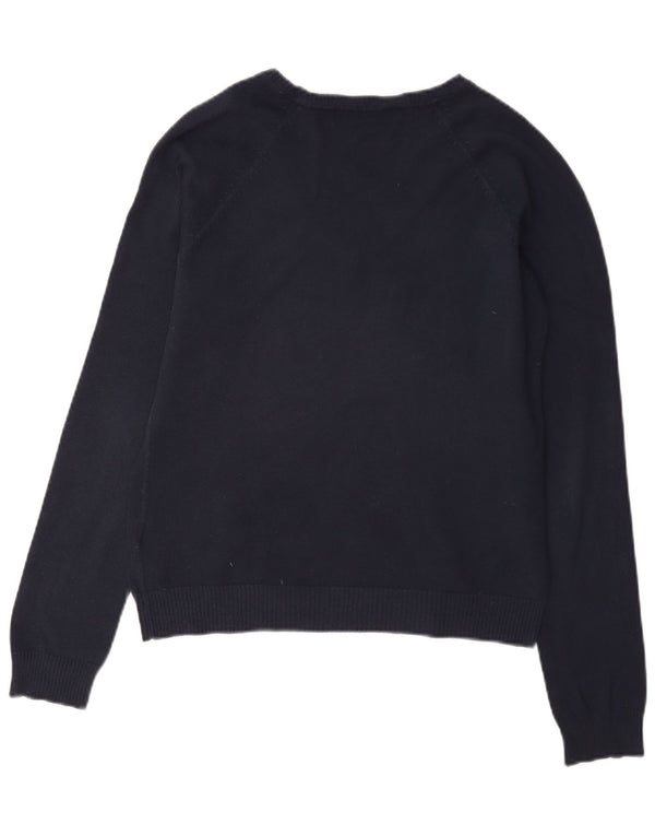 Maglione Zara da donna con scollo a V UK 14 grande cotone blu navy