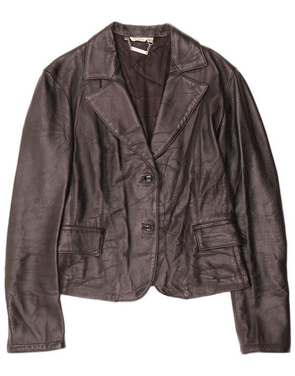 Giacca blazer in pelle vintage da donna a 2 bottoni IT 42 pelle nera media