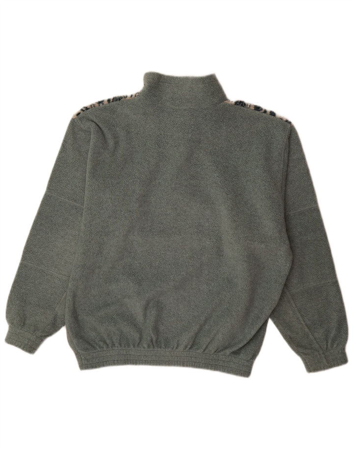 Maglione in pile da uomo con bottoni e collo da palestra, poliestere geometrico verde medio