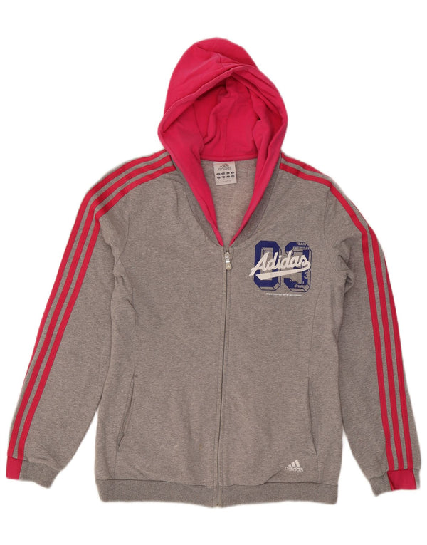 Maglione con cappuccio e zip grafica da donna Adidas UK 14 Blocco colore grigio medio